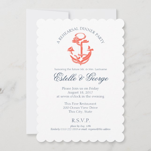 Invitación Cena Nautical Anchor (Anverso)