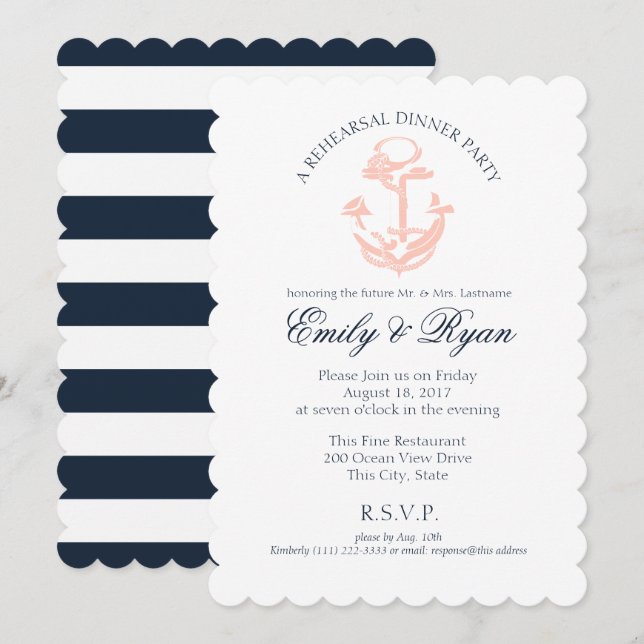 Invitación Cena Nautical Anchor (Anverso / Reverso)