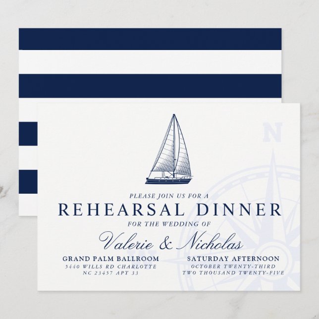 Invitación Cena Nautical Temática de velero (Anverso / Reverso)