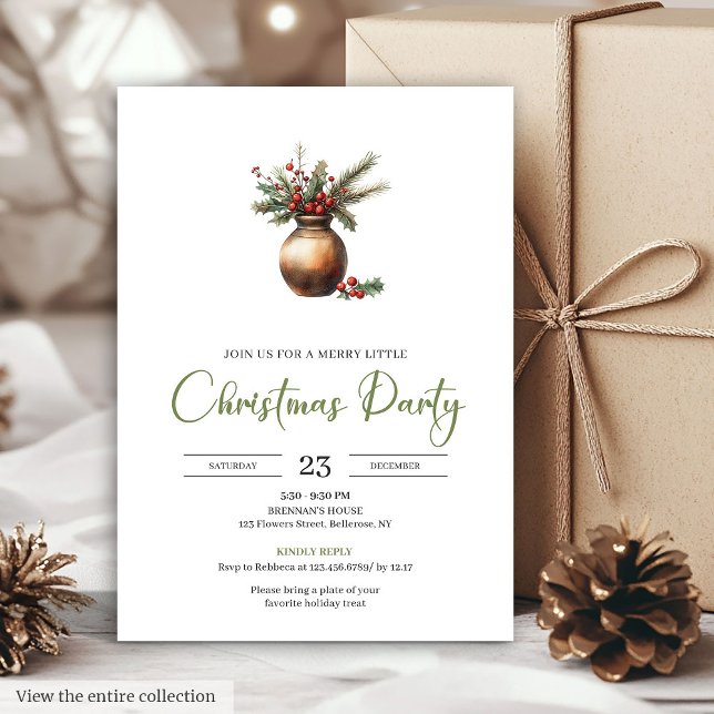 Invitación Cena navideña botánica neutral bohemio chic   (Chic Bohemian Neutral Botanical Holiday Dinner Card)