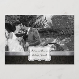 Invitación Cena negra elegante del ensayo de la boda del