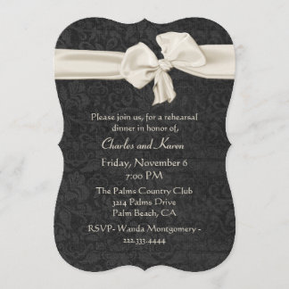 Invitación Cena negra y de marfil del ensayo de la boda