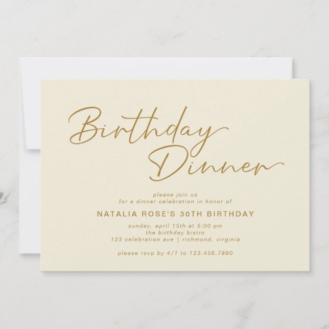 Invitación Cena Neutral Cream Ivory & Gold Modern Birday (Anverso)