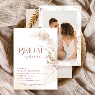 Invitación Cena Nupcial de Foto Floral Boho de Hierba de Pamp