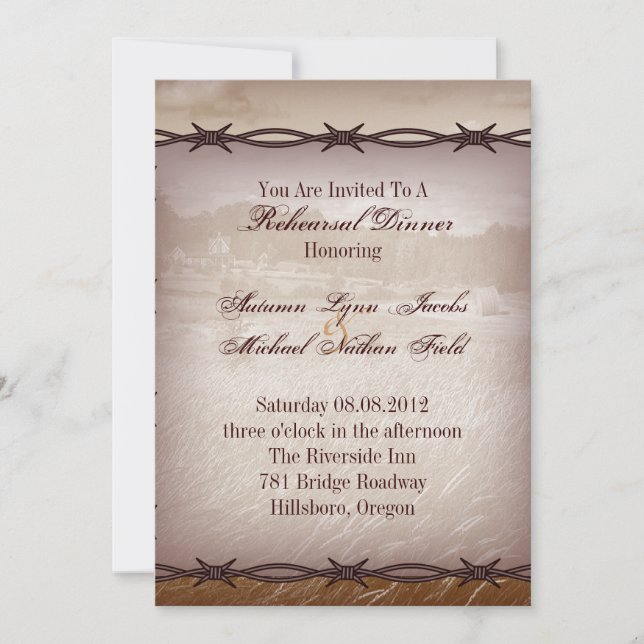 Invitación cena occidental del ensayo del boda del alambre de (Anverso)