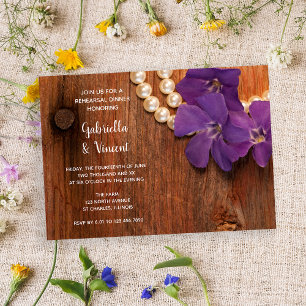 Invitación Cena periwinkle, perlas y madera barn