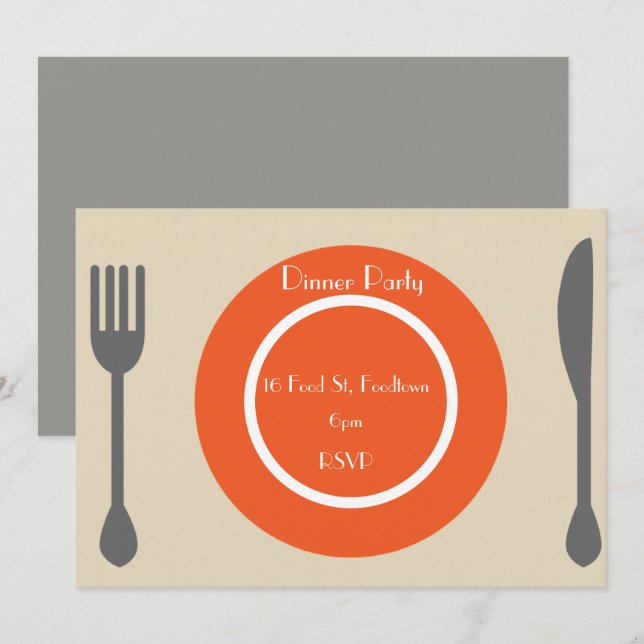 Invitación Cena Plate fiesta moderno (Anverso / Reverso)