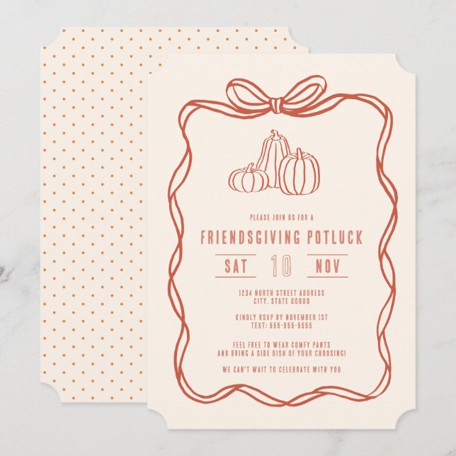 Invitación Cena Potluck del Día de Acción de Gracias de Amigo (Anverso / Reverso)
