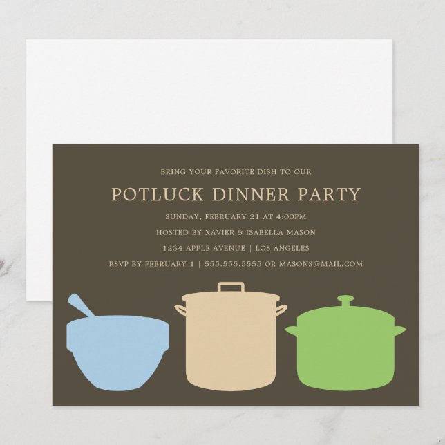 Invitación Cena Potluck| Fiesta invitado (Anverso / Reverso)