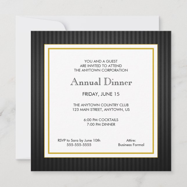 Invitación Cena profesional de negocios en negro y oro (Anverso)