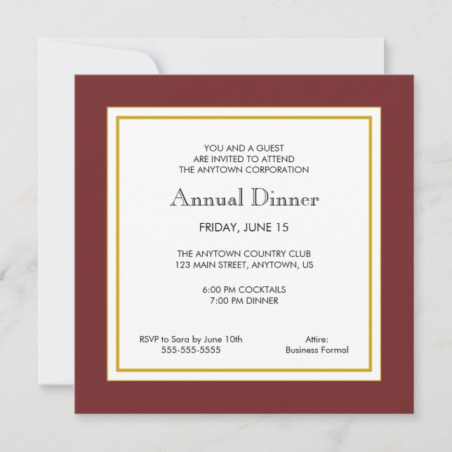 Invitación Cena profesional Maroon & Gold Business (Anverso)