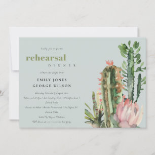 INVITACIÓN CENA REHEARSAL DE CACTI FOLIAGE GRIS PINK FLORAL