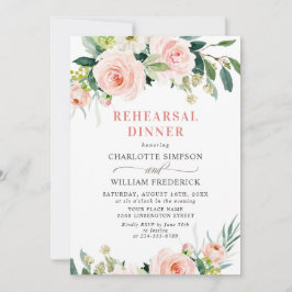 Invitación CENA REHEARSAL DE Rubor Pink Flowers Greenereneren
