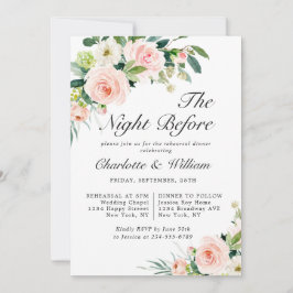 Invitación CENA REHEARSAL DE Rubor Pink Flowers Greenereneren