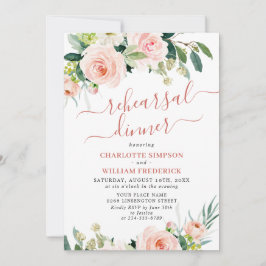 Invitación CENA REHEARSAL DE Rubor Pink Flowers Greenereneren