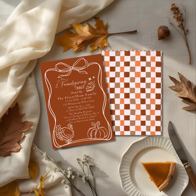 Invitación Cena Retro Coquette Friendding (Retro Coquette Friendsgiving dinner Invitation)