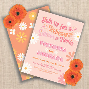 Invitación Cena retro hippie 70's Groovy Reheasral de los 60