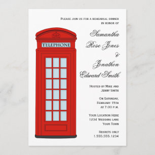 Invitación Cena roja británica del ensayo de la boda de la
