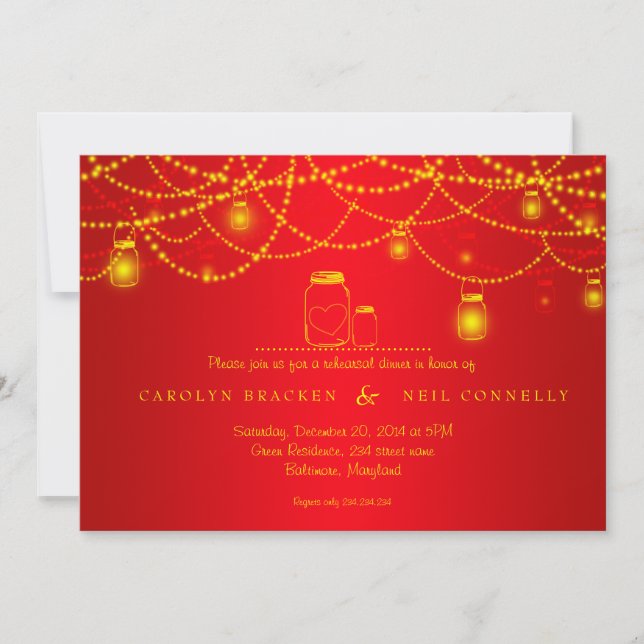 Invitación Cena roja chispeante del ensayo de las luces del (Anverso)