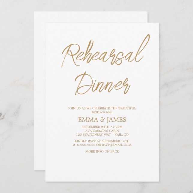 Invitación Cena romántica con caligrafía de oro (Anverso / Reverso)