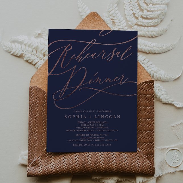 Invitación Cena romántica de Rosa dorado y azul de la marina (Subido por el creador)