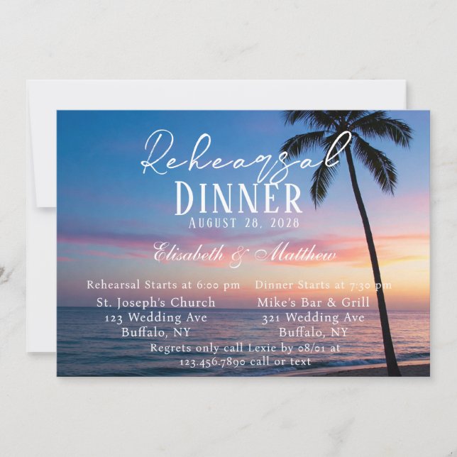 Invitación Cena romántica de Sunset Beach (Anverso)