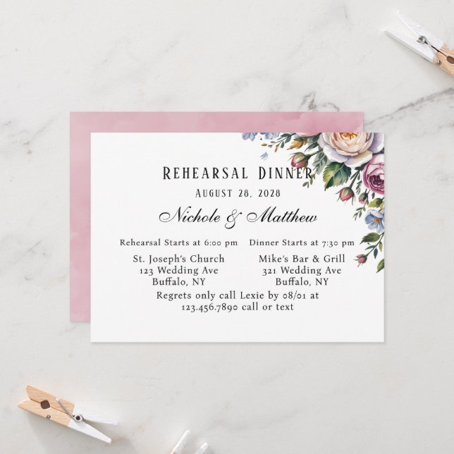 Invitación Cena romántica de Wreath floral (Anverso/Reverso In Situ)