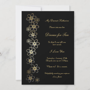 Invitación Cena Romántica Negra y Dorada para Dos