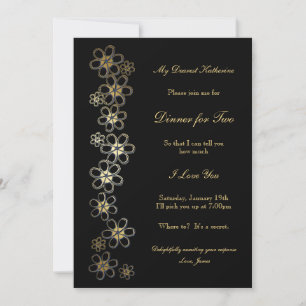 Invitación Cena romántica negra y dorada para dos
