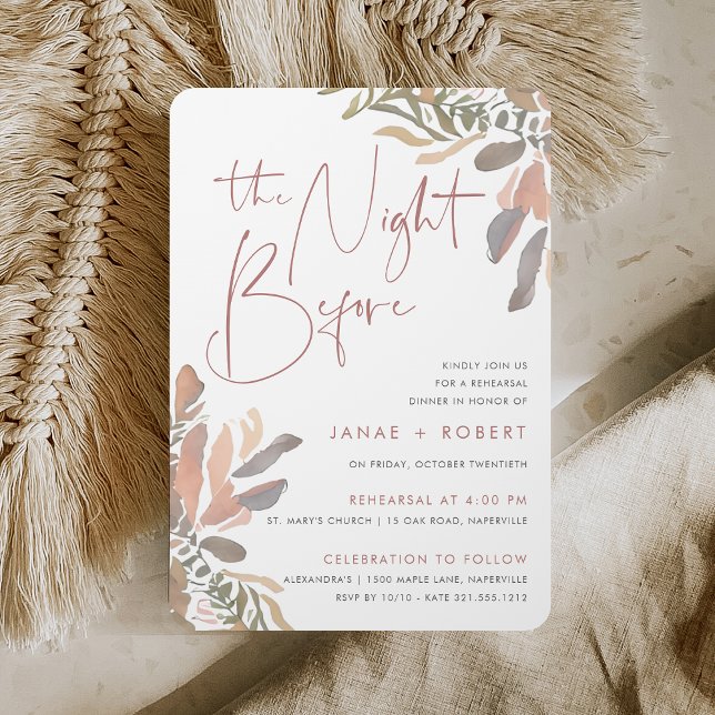 Invitación Cena Romántica Neutral Boho Ensayo Floral Cena (Subido por el creador)