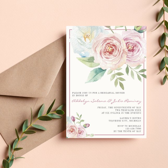 Invitación Cena romántica y floral suave (Subido por el creador)
