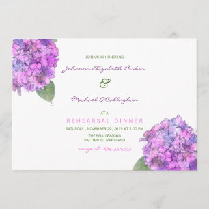 Invitación Cena rosada púrpura del ensayo de los Hydrangeas