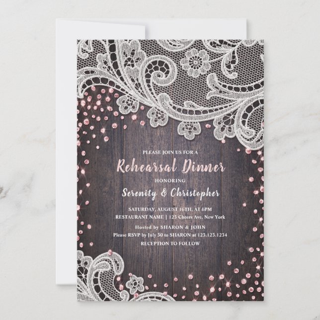 Invitación Cena ruidosa purpurina de madera de encaje ruidoso (Anverso)