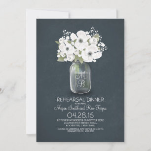 Invitación cena rústica con tarro de masón floral