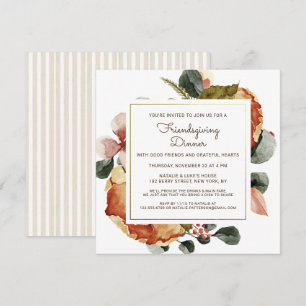 Invitación Cena Rústica de Acción de Gracias con Floral Acuar