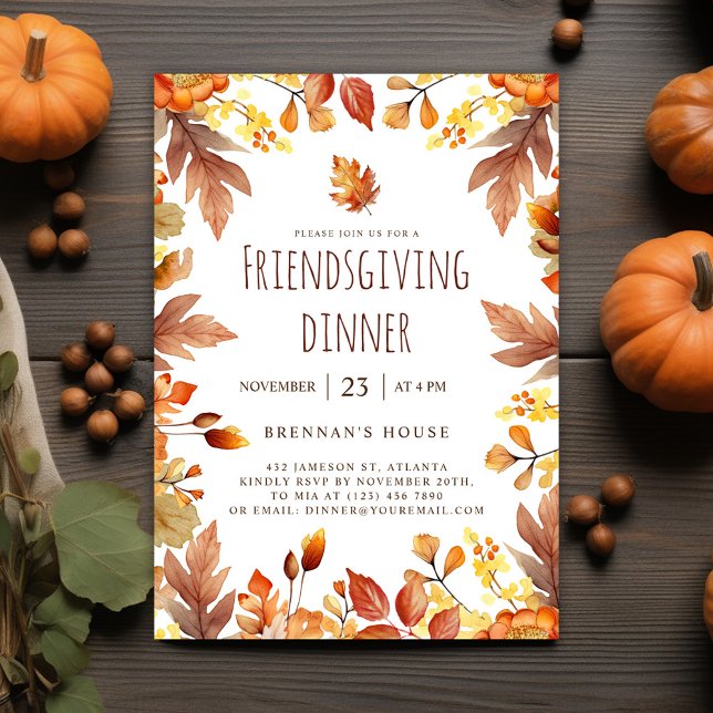 Invitación Cena Rustica de Acción de Gracias Fiesta Amistad (Elegant Fall Friendsgiving Dinner Invitation)