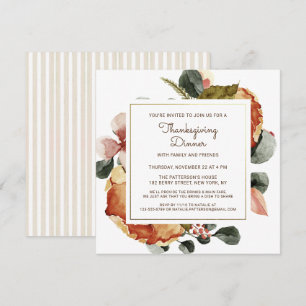 Invitación Cena Rústica de Acción de Gracias Floral Acuarela