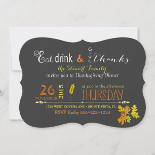 Invitación Cena Rústica de Acción de Gracias Pizarra de Otoño