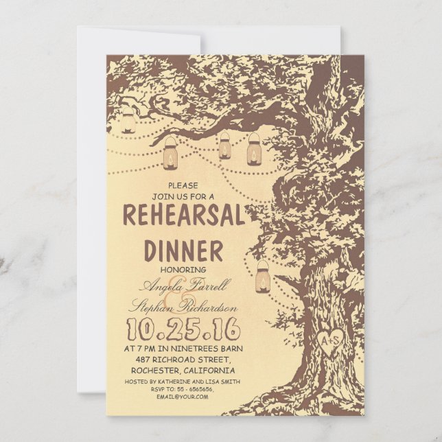 Invitación Cena rústica de árboles y jarras de albañil (Anverso)