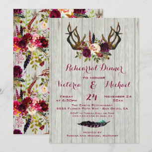 Invitación Cena rústica de Boho con ánimos florales