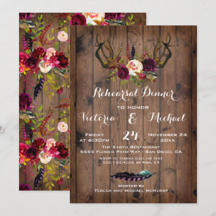 Invitación Cena rústica de Boho con ánimos florales