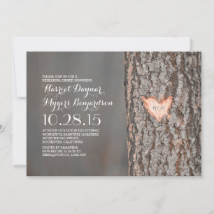 Invitación cena rústica de campo de árbol del corazón tallado