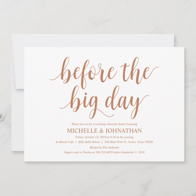 Invitación Cena rústica de ensayo Boda, tema de cobre (Anverso)