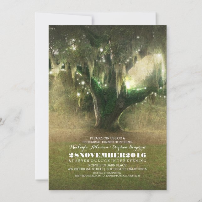 Invitación Cena Rústica de Ensayo de Arbol de Roble (Anverso)