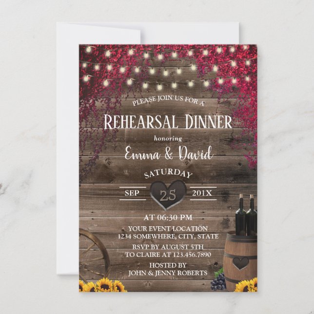 Invitación Cena Rústica de ensayo de barril de vino de giraso (Anverso)