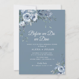 Invitación cena rústica de ensayo floral azul polvoriento