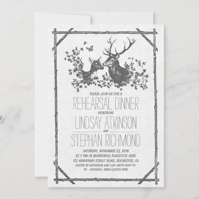 Invitación Cena rústica de ensayo invita con venado (Anverso)
