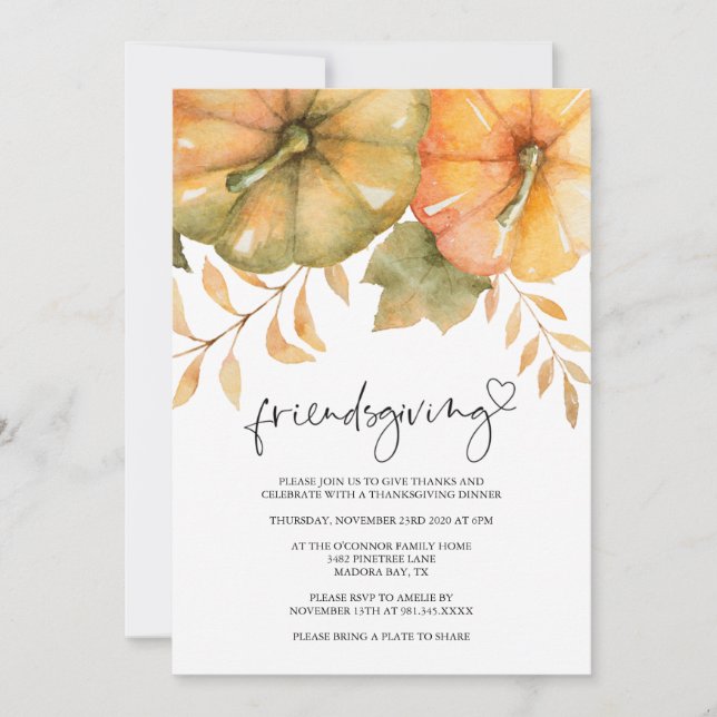 Invitación Cena rústica de Friendsgiving de la caída de la (Anverso)