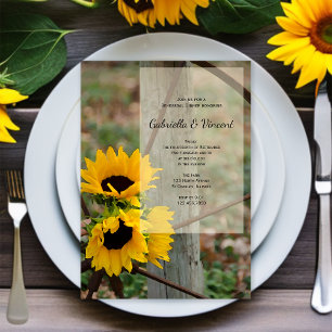 Invitación Cena Rústica de girasoles y volante de vagón