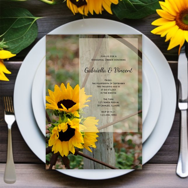 Invitación Cena Rústica de girasoles y volante de vagón (Subido por el creador)